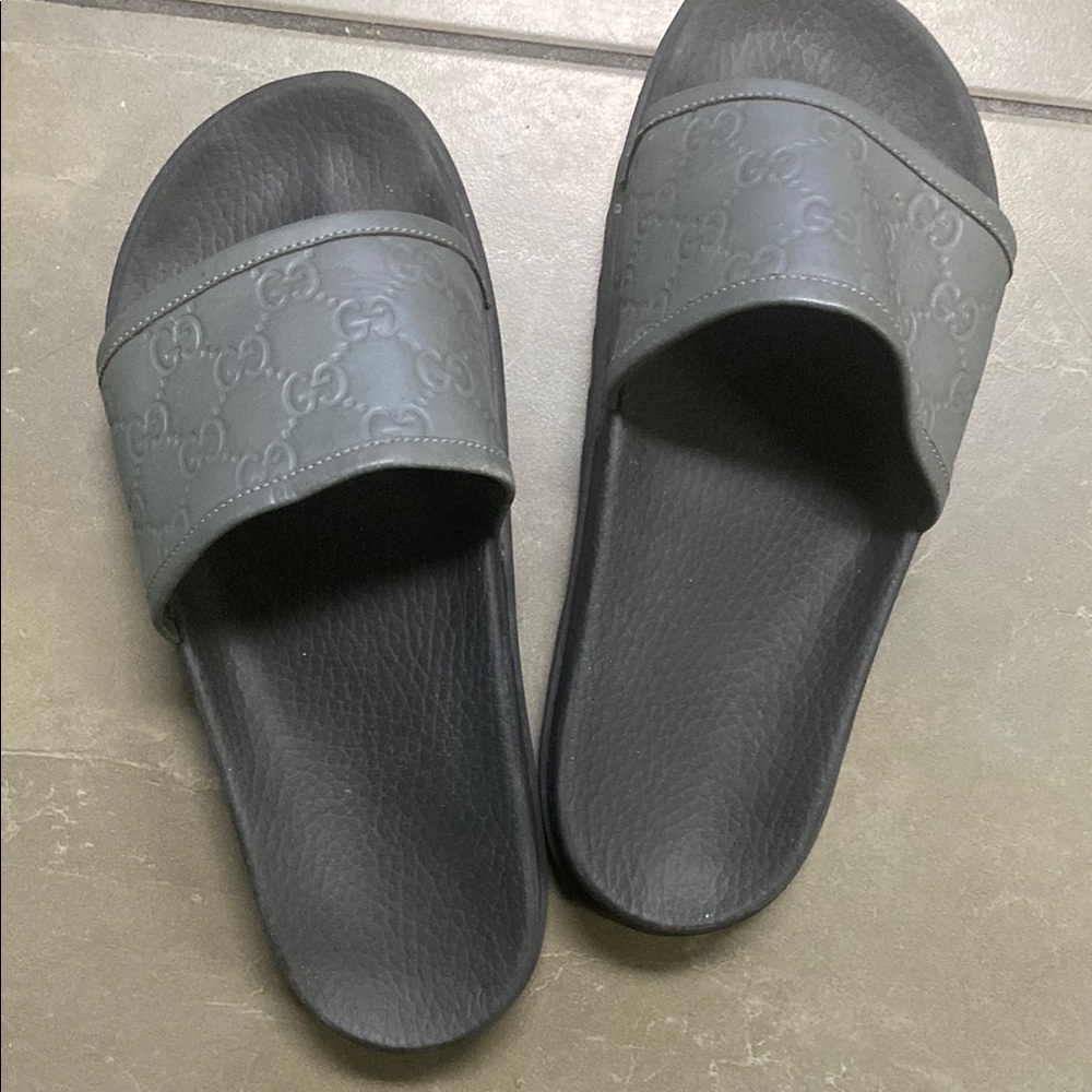 Gucci Black and Gray Men's US Suze 7 Slide Sandals